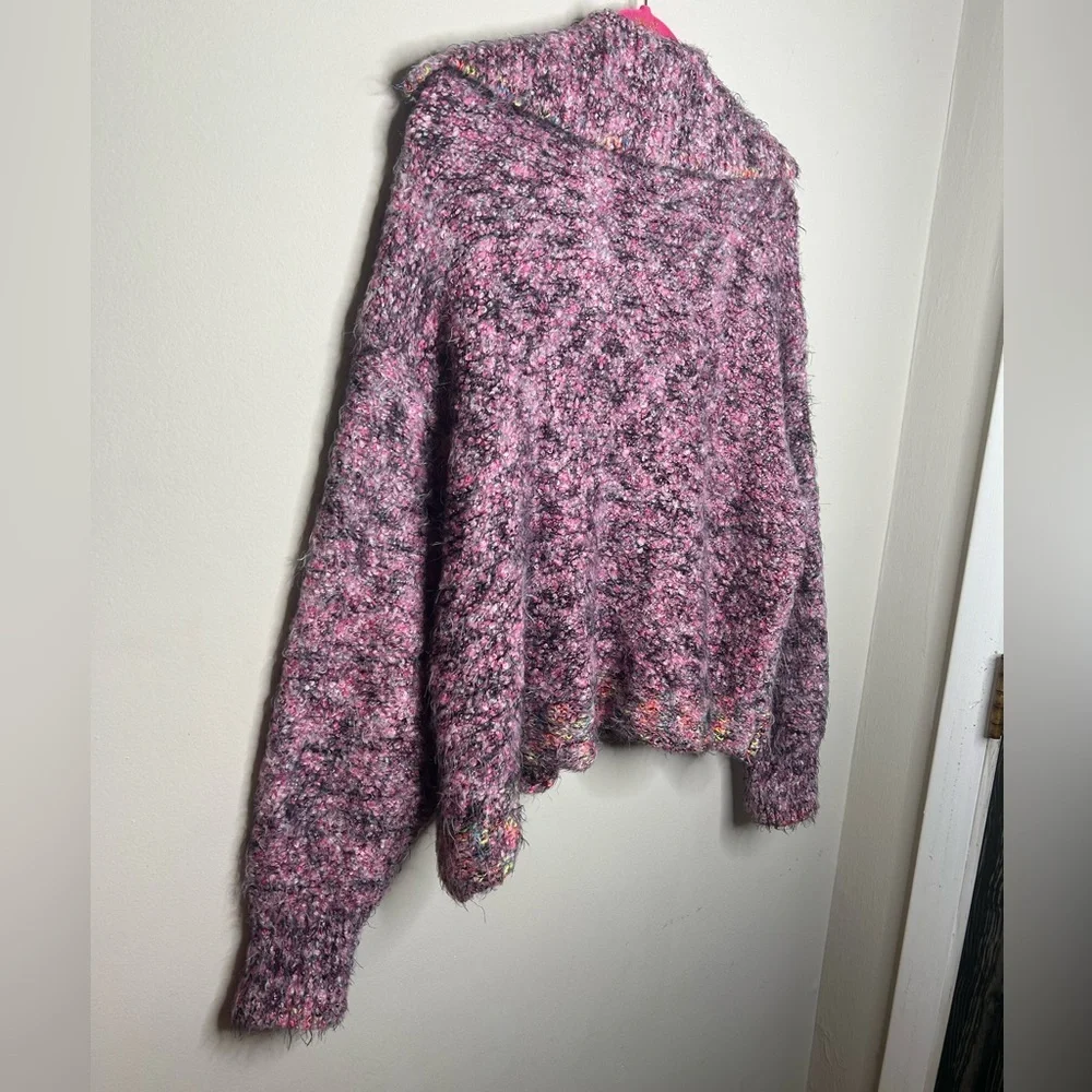 Free People Stellar Pullover Knit Sweater Shocking Pink Cozy Warm Size Small